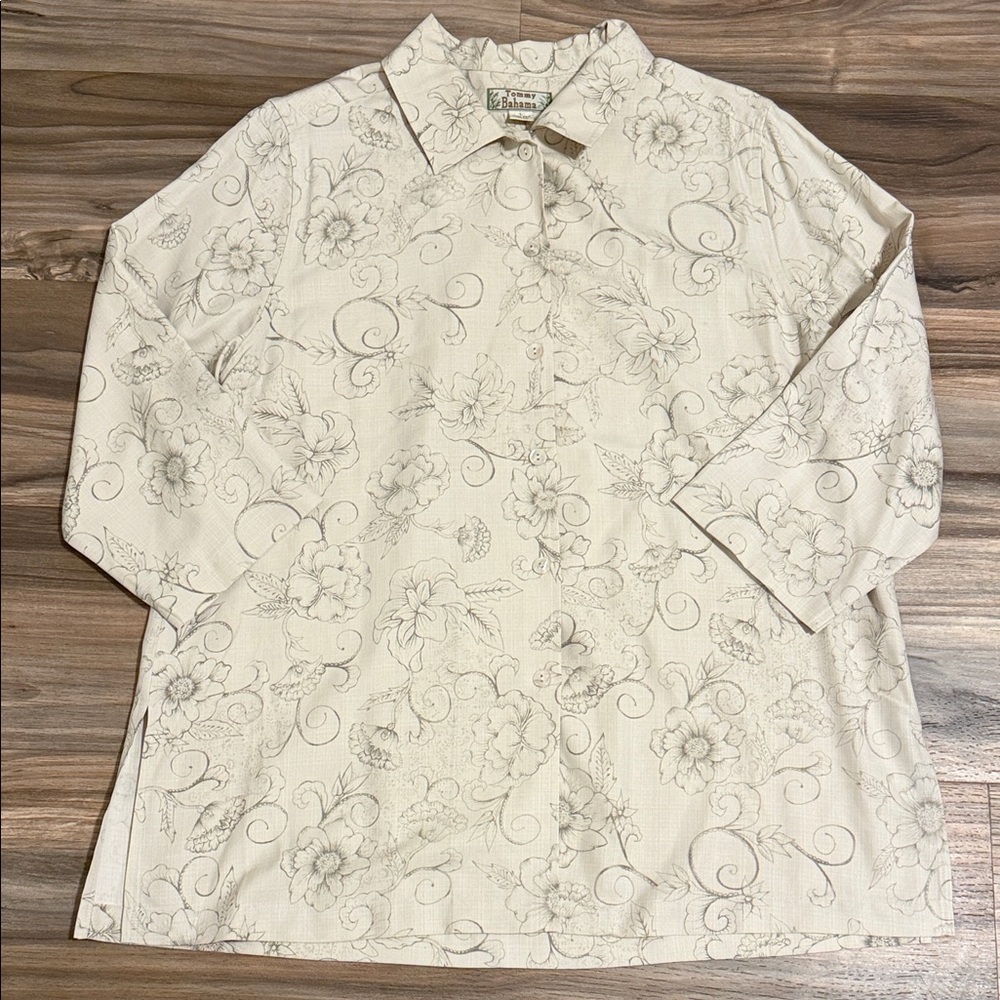 VTG Tommy Bahama Shirt Men’s Sz L Hawaiian Silk Button Up 3/4 Sleeve Floral
